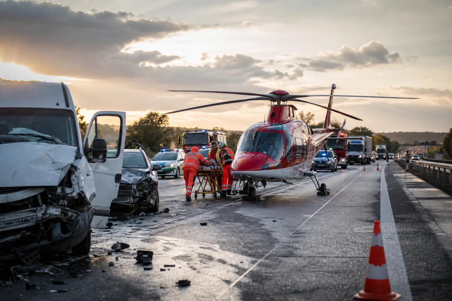 Vážna nehoda na D1 pri Trnave: Vrtuľník pristál na diaľnici