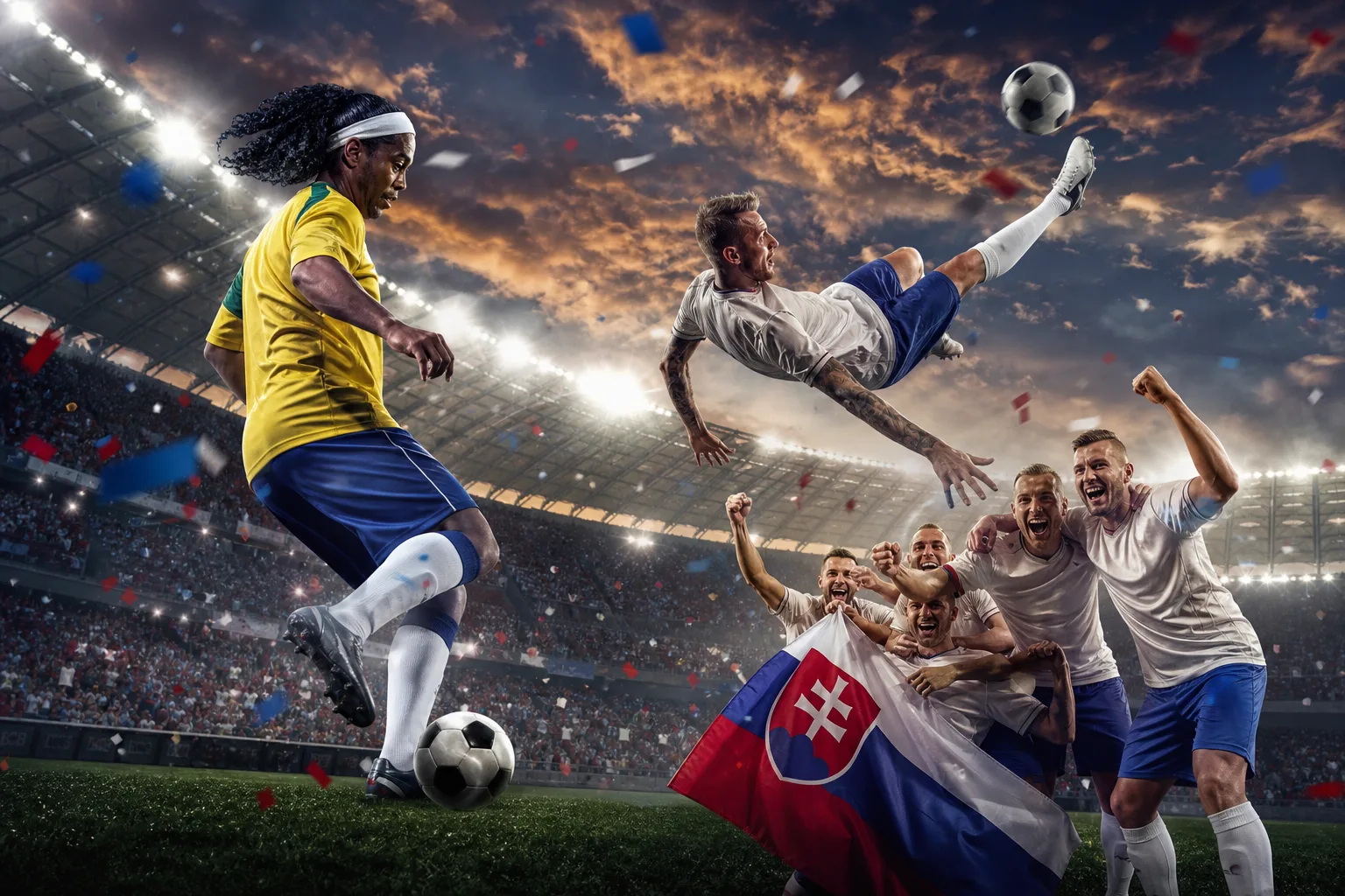 Paráda v Trnave. Ronaldinho ukázal techniku, Kucka nožničky a víťazstvo oslavovali Slováci